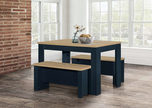 Highgate Dining Table & Bench Set - Available in Grey & Oak, Navy Blue & Oak, Cream & Oak