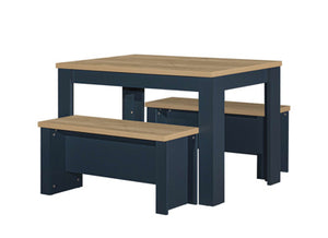 Highgate Dining Table & Bench Set - Available in Grey & Oak, Navy Blue & Oak, Cream & Oak