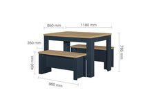 Load image into Gallery viewer, Highgate Dining Table &amp; Bench Set - Available in Grey &amp; Oak, Navy Blue &amp; Oak, Cream &amp; Oak
