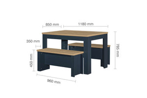 Highgate Dining Table & Bench Set - Available in Grey & Oak, Navy Blue & Oak, Cream & Oak