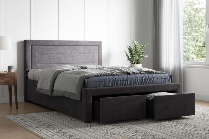 Laura Grey Linen Fabric Drawer Bed - Available in Double or KingSize