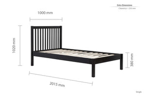 Nova Wooden Bed - Black - Available in Single, Small Double, Double & KingSize