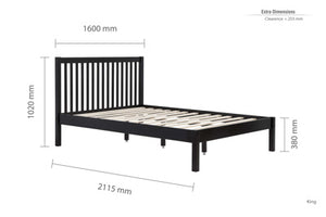 Nova Wooden Bed - Black - Available in Single, Small Double, Double & KingSize