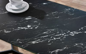 Olympus Dining Table - Marble Effect - Black or White - 90cm D x 160cm W x 76cm H - Chair Options