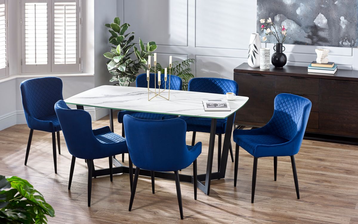 Olympus Dining Table - Marble Effect - Black or White - 90cm D x 160cm W x 76cm H - Chair Options