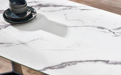 Olympus Dining Table - Marble Effect - Black or White - 90cm D x 160cm W x 76cm H - Chair Options
