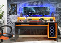 Yankee - Power Gaming Desk (Orange & Black) With Colour Changing LED Lights