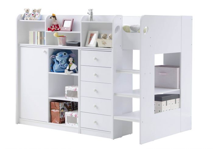 Wizard juniour High Sleeper Storage Station Bed - Available in White or Grey