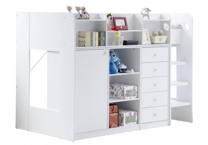 Wizard juniour High Sleeper Storage Station Bed - Available in White or Grey