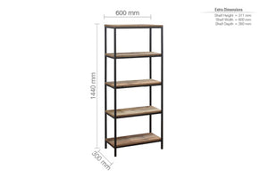 Urban 5 Tier Bookcase - Rustic