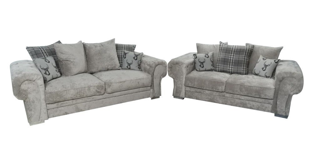 Verona Fabric Sofa Set 3 + 2 and Corner, Scatterback or Formal Back - Mink or Grey