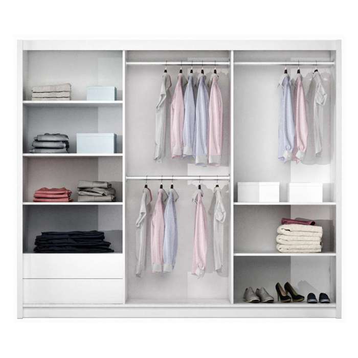 OGIV White & Mirror Sliding Door Wardrobe (LED)