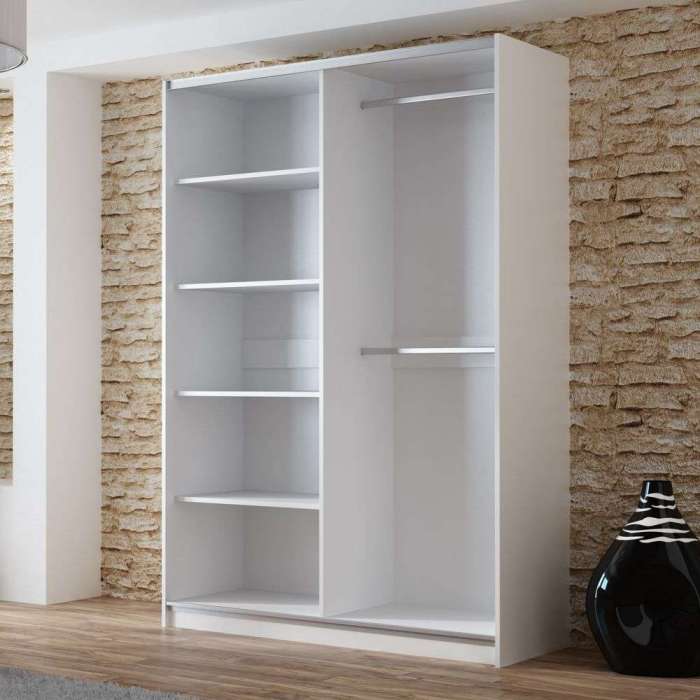OGIV White & Mirror Sliding Door Wardrobe (LED)