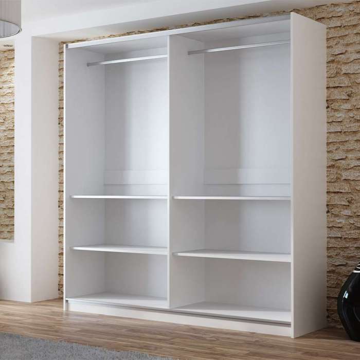 OGIV White & Mirror Sliding Door Wardrobe (LED)