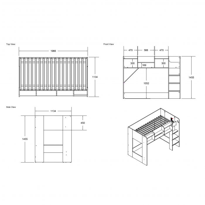 Wizard Junior L-Shaped Bunk Bed - Available in Grey or White