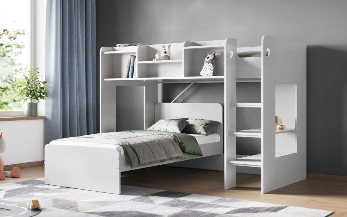 Wizard Junior L-Shaped Bunk Bed - Available in Grey or White