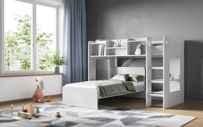 Wizard Junior L-Shaped Bunk Bed - Available in Grey or White