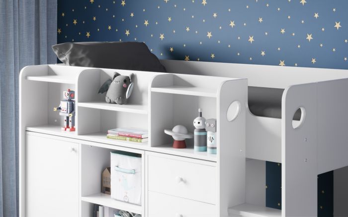 Wizard juniour High Sleeper Storage Station Bed - Available in White or Grey