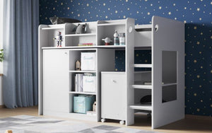Wizard juniour High Sleeper Work-Station Bed - Available in White or Grey