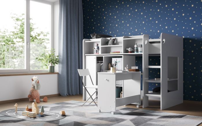 Wizard juniour High Sleeper Work-Station Bed - Available in White or Grey
