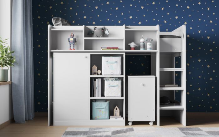 Wizard juniour High Sleeper Work-Station Bed - Available in White or Grey
