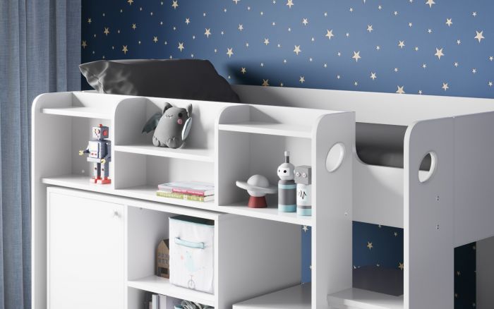 Wizard juniour High Sleeper Work-Station Bed - Available in White or Grey