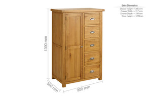 Woburn 1 Door 5 Drawer Wardrobe - Oak