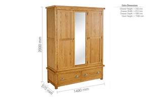 Woburn 3 Door 2 Drawer Wardrobe - Oak