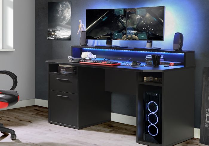 Zulu - Power Gaming Desk With Colour Changing LED Lights - Available in White or Black